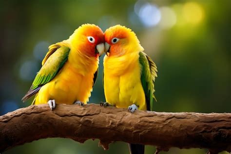 Premium AI Image Two Yellow Birds Are Sitting On A Branch