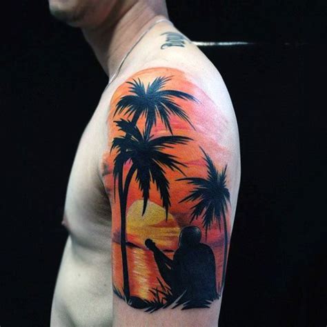 Sunset Tattoos For Men Fading Daylight Sky Designs Sunset