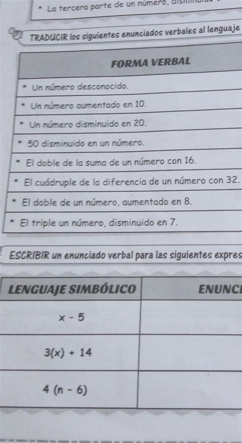 TRADUCIR los siguientes enunciados verbales al lenguaje matemático