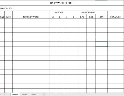 Daily Work Log Excel Template