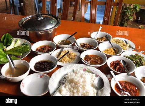 Burmese local food set lunch meal serve on table for burma people ...