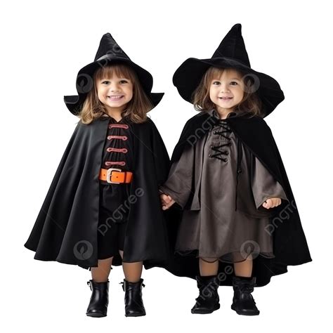 Dos Lindos Niños Disfrazados De Bruja Y Drácula Para Halloween Png