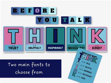 Editable Think Classroom Posters Think Before You Speak Classroom Decor Instant Download Pdf