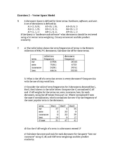 Tut Ex2 Information Retrival Exercises 2 Vector Space Model 1 A