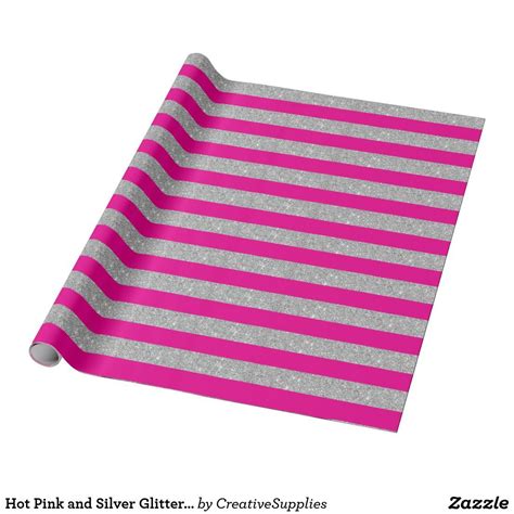 Hot Pink And Silver Glitter Stripes Wrapping Paper Zazzle Pink