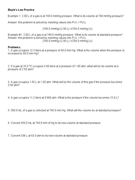 Boyle's Law Worksheet | PDF