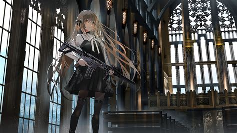 Assault Rifle Women Indoors Weapon Standing Church Looking At