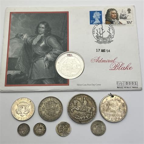 Collection Of Silver Coins Includes A 2003 Admiral Blake Jersey Coin