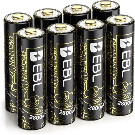 EBL 8 Pack AA Haute Capacité des Batteries Rechargeables 2800mAh Ni MH