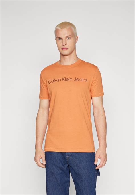 Calvin Klein Jeans Institutional Logo Slim Tee T Shirt Print Burnt