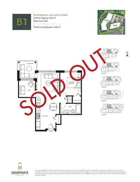 Plan B2 One bedroom, den, one bath. SOLD OUT! 778 sf