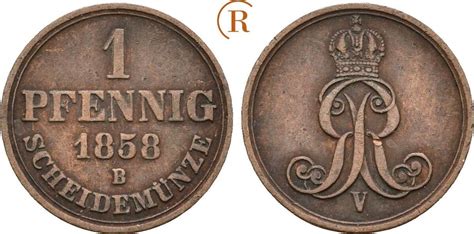 Braunschweig Calenberg Hannover 1 Pfennig 1858 B Georg V 1851 1866