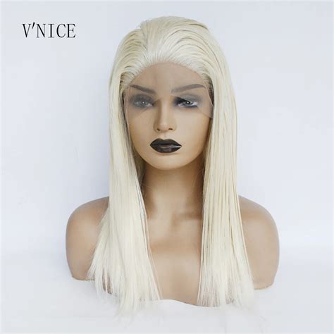 V NICE Platinum Blonde Wig Glueless Synthetic Lace Front Wigs With Baby