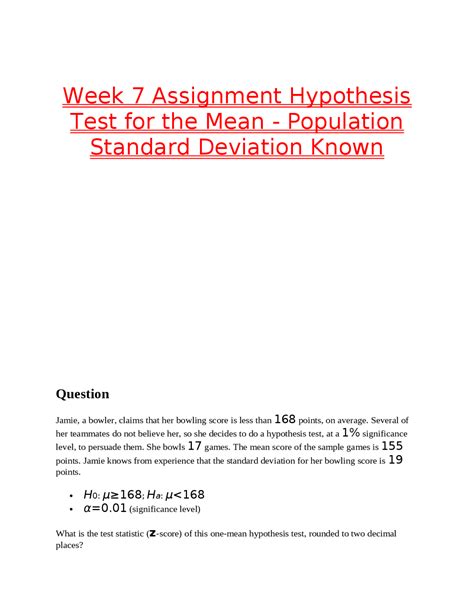 Hypothesis Testing Examples | Exams Nursing | Docsity