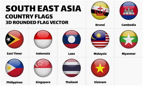 Southeast Asia Country Flags 3d Rounded Vector 7447203 Vector Art At Vecteezy