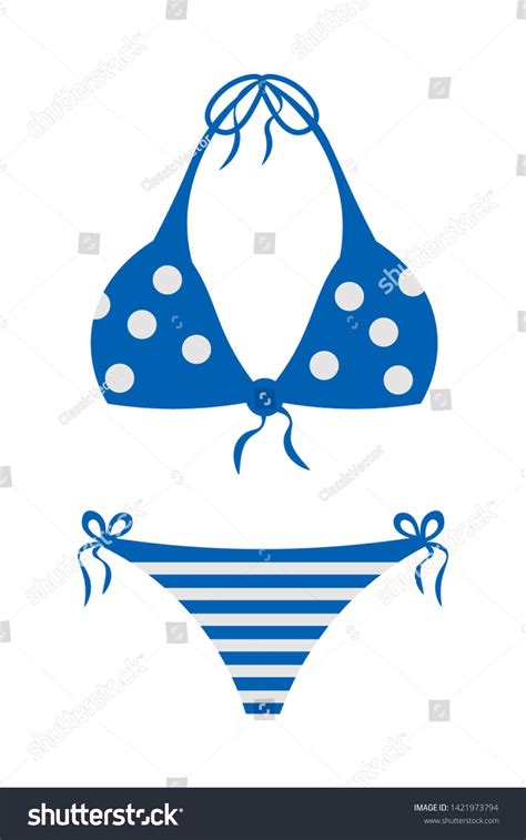 Swimsuit Vector Cartoon Illustration Polka Dot Bra And Striped Bikini