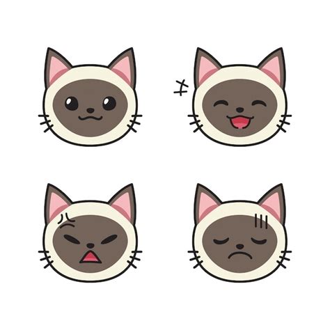 Premium Vector Set Of Siamese Cat Faces Showing Different Emotions