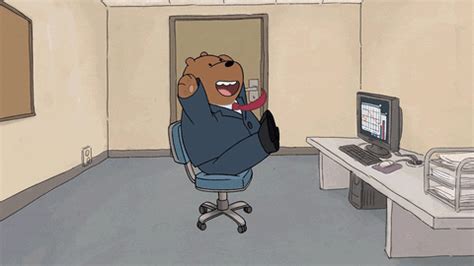 A Cartoon Bear Sitting In An Office Chair With His Arm Up To The