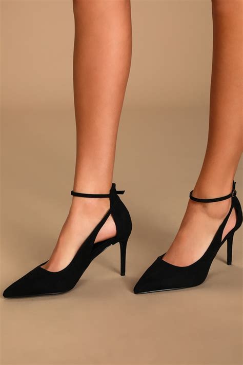 Chic Black Suede Pumps Slingback Pumps Ankle Strap Pumps Lulus