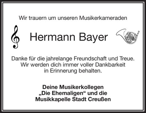 Traueranzeigen Von Hermann Bayer Nordbayerischer Kurier