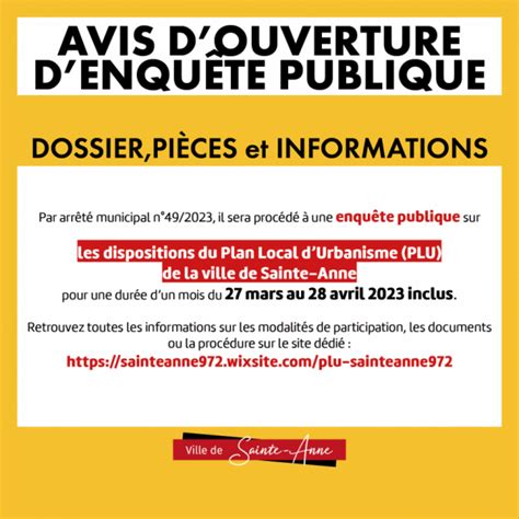 Avis D Ouverture D Enqu Te Publique Plan Local D Urbanisme Plu