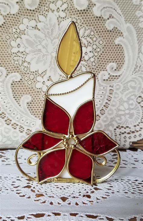 Stained Glass Poinsettia Candle Holder Stained Glass Christmas Stained Glass Candles Stained