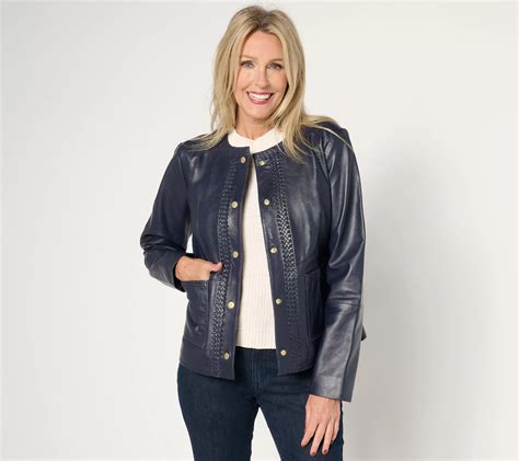 Susan Graver Timeless Genuine Leather Jacket with Braided Trim - QVC.com
