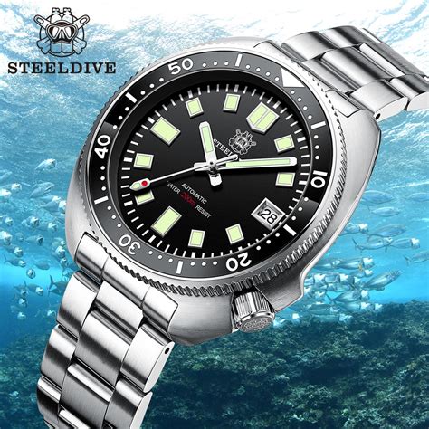 Steeldive Sd White Date Background M Wateproof Nh Turtle