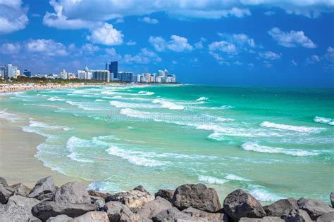 Miami Beach Colorful Beach and Ocean View, Florida Stock Photo - Image ...