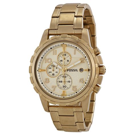 Fossil Dean Chronograph Champagne Dial Gold-tone Men's Watch FS4867 ...