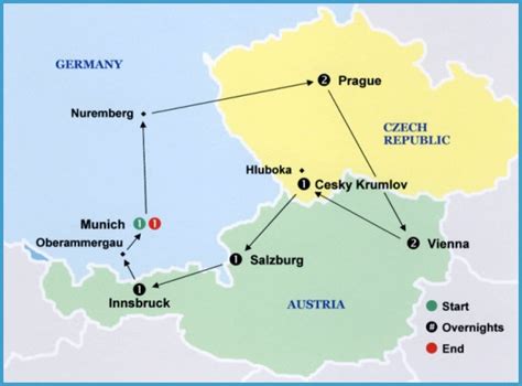 Map Of Czech Republic And Austria - TravelsFinders.Com