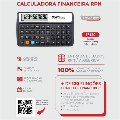 Calculadora Financeira Truly Tr12c Platinum 120 Funções Rpn