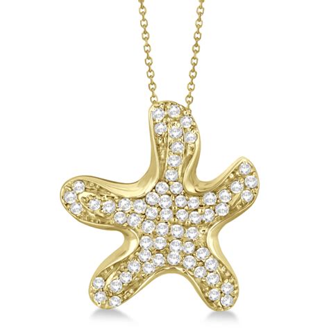 Pave Diamond Starfish Pendant Necklace 14k Yellow Gold 062ct