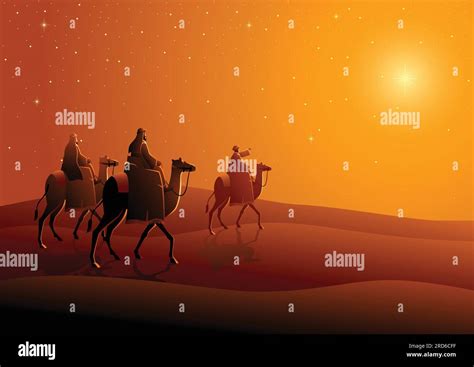 Biblical Vector Illustration Series Three Wise Men Journey To