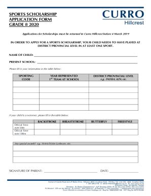 Fillable Online Sports Scholarship Application Form Grade Fax