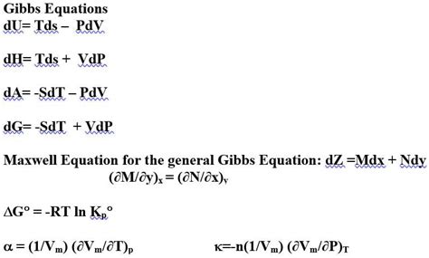 SOLVED Gibbs Equations DU Tds PdV DH Tds VdP DA SdT PdV