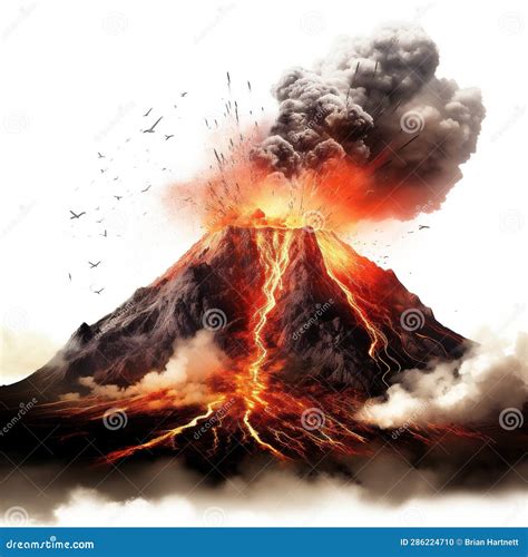 Volcano Erupting, Intense Explosion from Volano, Isolated on White ...