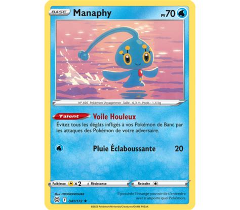 Manaphy Pv 70 41 172 Carte Rare Reverse Épée et Bouclier Star