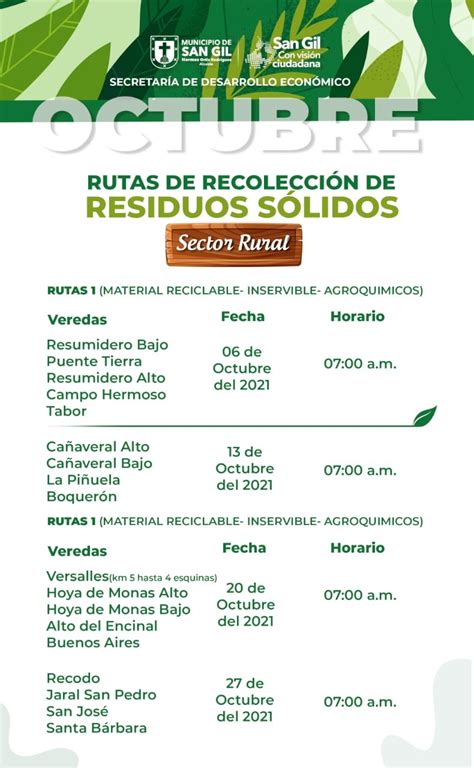 Cronograma Ruta De Recolección De Residuos Sólidos Sector Rural