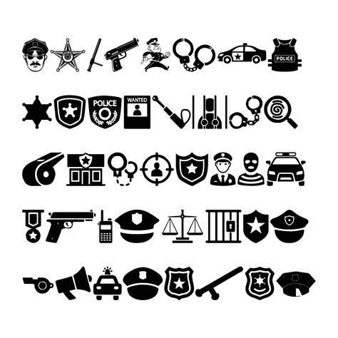 Vector set of police and law enforcement icons on white background ...