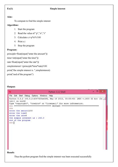 Final Python Lab Manul Ex Simple Interest Aim To Compute To Find