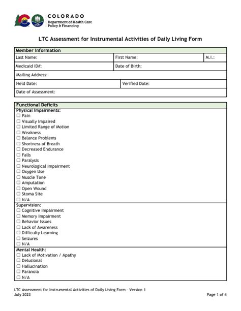 Colorado Ltc Assessment For Instrumental Activities Of Daily Living