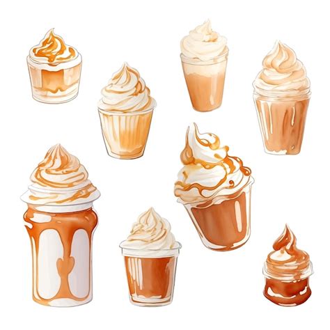 Premium Vector Coffee Cup With Whipped Cream And Caramel Watercolor