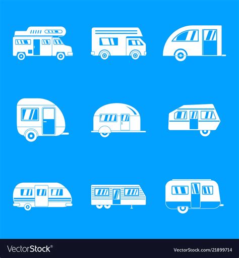 Motorhome Car Trailer Icons Set Simple Style Vector Image