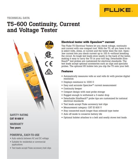 Fluke T5 600 Electrical Tester Mgf Electrical Supplies