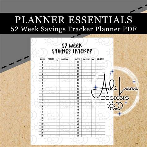 52 Week Savings Tracker Planner Essentials FREE Notes Page / 2 Page ...