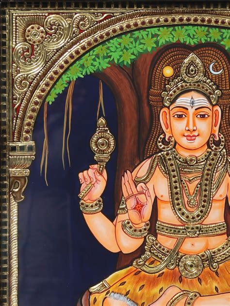 Lord Dakshinamurthy Shiva Tanjore Painting Traditional Colors