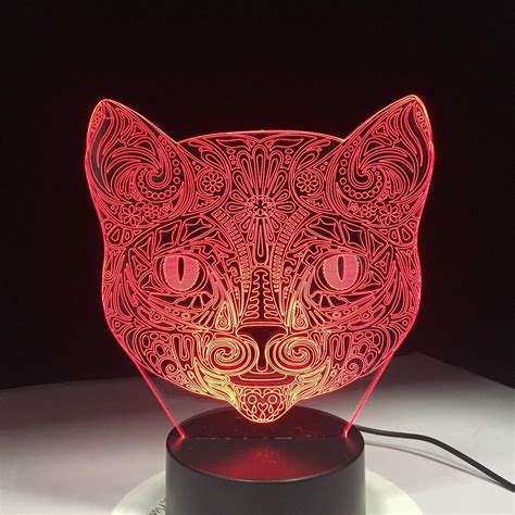 Cara de gato 3D lámpara visual ilusión óptica LED luz nocturna