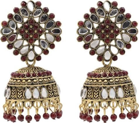 Buy Onyra Maroon Gold Plated Metal Traditional Ethnic Mirror Work