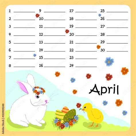 Vector Birthday Calendar For April Stock Vector Adobe Stock